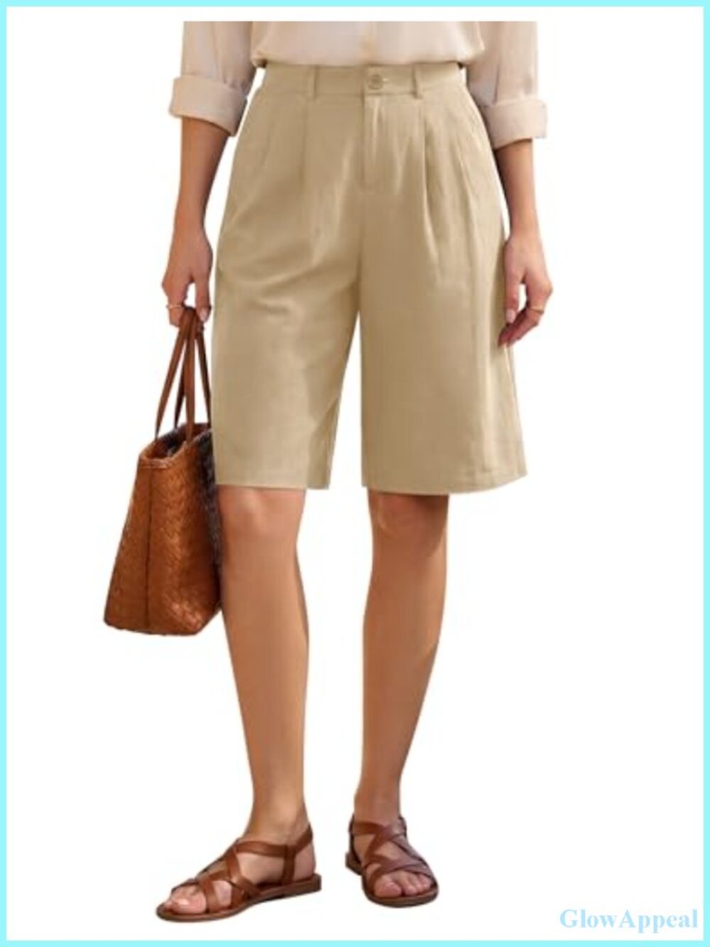 High Waisted Bermuda Shorts Wide Leg Trouser Side Pockets Casual Work